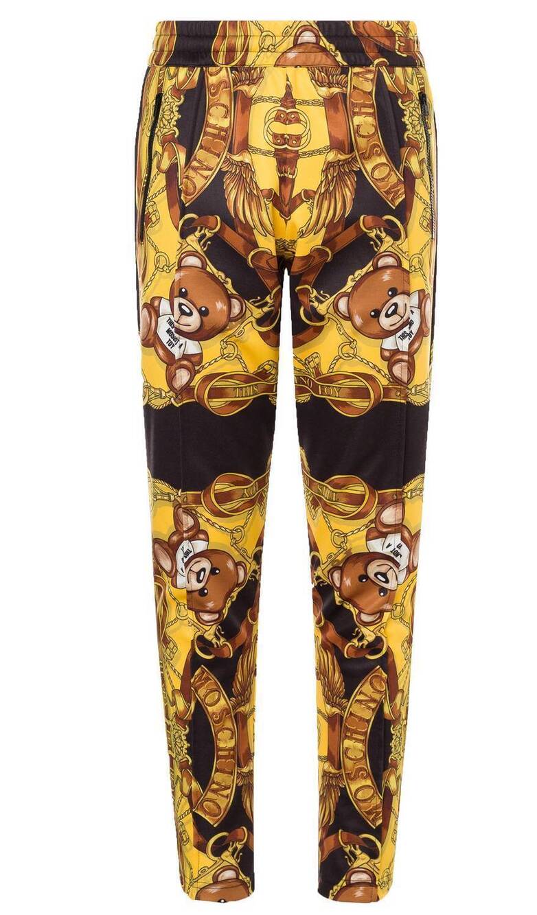 NEW MOSCHINO men's all over printed pants in black/yellow